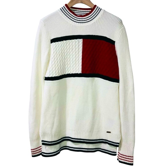 Tommy Hilfiger Sweaters - VTG Y2K 90's Tommy Hilfiger Women's Sweater Red Blue Logo Flag S